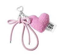 HINAYOSAN Sweet Bows Keychain Car Chains Lovely Bowknot Keyring Bag Charm Handbag Plush Heart Keyholders Phone Plush Heart Keyring Bows Keychain Pendant Bowknot Chain Bag Charm For Woman