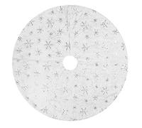HINAYOSAN White Plush Christmas Tree Skirt Ornament With Silver Sequins Snowflake Embroidery Apron Holiday Party Decor Tree