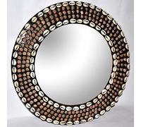Hind Handicrafts 15" Sea Shell Wood Round Wall Mirror | Rustic Farmhouse Decorative Accent Mirror for Bedroom, Living Room, Entryway, and Home Décor