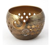 Hind Handicrafts Antique Iron Portable Yarn Storage Bowl - Solid Dark Handmade Crafted Metallic Finish - Holder for Knitting Crochet Hook Accessories (Brass, 6" x 6" x 4")