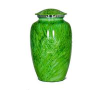 Hind Handicrafts Apollonia Green Faux Marble Finish Cremation Urn - Aluminium Memorial Urn for Human Ashes | Handcrafted Large Funeral Vessel (7.5" x 7.5" x 9.5"- 200lbs or 91kg - Bag Included)