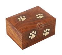Hind Handicrafts Brass Paw Inlaid Rosewood Pet Urn for Dogs Cats Memorial Keepsake Urns for Ashes, Photo Wooden Box Cremation Urn (Small : 6" x 4" x 3" - 45lbs or 20kg, Four Paw)