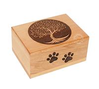 Hind Handicrafts Brass Paw Inlaid Rosewood Pet Urn for Dogs Cats Memorial Keepsake Urns for Ashes, Photo Wooden Box Cremation Urn (7" x 5" x 3.5" - 100lbs or 45kg, Tree of Life)