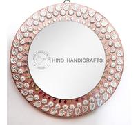 Hind Handicrafts Brown Wooden 9.5" Round Wall Mirror - Small Round Rustic Accent Mirror for Bathroom, Entry, Dining Room & Living Room