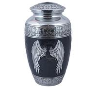 Hind Handicrafts Cremation Urn for Human Ashes - Angel Wing Design - Hand-Engraved Aluminium Urn, for Adult Ashes - Velvet Storage Bag (7''L x 7''W x 10''H, 220 Cubic Inches)