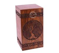 HIND HANDICRAFTS Floral Border Engraved Rosewood Cremation Urn for Human Ashes | Tree of Life Design Decorative Funeral Urn Box for Adult Men and Women - 250 Cubic Inches
