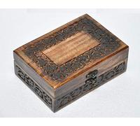 Hind Handicrafts Hand-Carved Wooden Keepsake Box with Lid | Decorative Engraved Jewelry & Trinket Box | Unique Gift for Men & Women (7 x 5 x 2.5 inches)