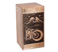 Hind Handicrafts Handcrafted Biker Wooden Urns for Human Ashes Adult Large - Mountain Rising Sun Cremation Urn for Ashes - Burial Urn for Columbarium - Funeral Urn Box (250 LB - Hardwood, Type2)