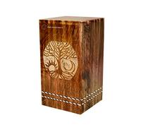 Hind Handicrafts Handcrafted Tree of Life Wooden Urns for Human Ashes Adult Large - Rosewood Cremation Urn for Ashes - Burial Urn for Columbarium - Funeral Urn Box (Rising Sun, 250 LB - Hardwood)