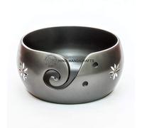 Hind Handicrafts Handmade Aluminium Yarn Bowl Holder | Silver Engraved Portable Crochet Knitting Storage Bowl | Sustainable Gift for Yarn Enthusiasts (6" x 6" x 3", Matte Grey)