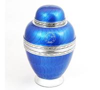 HIND HANDICRAFTS Pearl Blue Dome Top Silver Engraved Cremation Urn for Human Ashes Adult | Large Aluminium Burial Funeral Urn Handcrafted with Secure (Pearl Blue, 7" x 7" x 10" - 200 LBS)