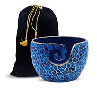 Hind Handicrafts Premium Solid Crafted Floral Metallic Finish Aluminium Portable Yarn Bowl Holder for Knitting Crochet Gift Set (6" x 6" x 4", Blue)