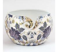 Hind Handicrafts Premium Solid Handmade Crafted Metallic Finish - Aluminum Portable Yarn Storage Bowl - Holder for Knitting Crochet Hook Accessories (7" x 7" x 4", Floral-5)