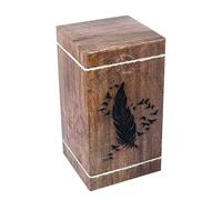 Hind Handicrafts Rosewood Cremation Urns for Human Ashes Adult Large - Wooden Burial Urn for Columbarium - Funeral Urn Box (250 Cubic Inches - MW, Feather w/Bird)