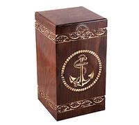 Hind Handicrafts Rosewood Cremation Urns for Human Ashes Adult Large - Wooden Burial Urn for Columbarium - Funeral Urn Box (250 Cubic Inches, Anchor)