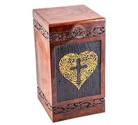 HIND HANDICRAFTS Rosewood Cremation Urns for Human Ashes Adult Large - Wooden Burial Urn for Columbarium - Funeral Urn Box (250 Cubic Inches - RW, Life Heart Cross - Gold)