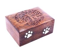 Hind Handicrafts Rosewood Pet Urn for Ashes | Brass Paw Inlaid Memorial Keepsake Box with Tree of Life Design | Secure Bottom Opening - (Medium : 7.5" x 5.5" x 3.5" - 100lbs or 45kg, Tree of Lfe)