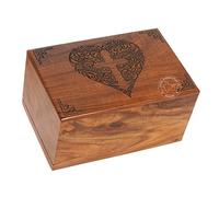 HIND HANDICRAFTS Rosewood Top Border Engraved Wooden Cremation Urns for Human Ashes Adult - Handcrafted Funeral Memorial Ashes Urn - Columbarium Urn (Heart Cross, 250 Cubic Inches)