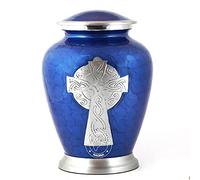 Hind Handicrafts Silver Engraved Aluminium Cremation Urn for Human Ashes Adult - Handcrafted Funeral Memorial Ash Storage Urn - Bag Included (7'' x 7'' x 10''- 200 lbs or 91 kg, Celtic Cross)