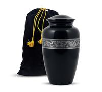 Hind Handicrafts Silver Engraved Aluminium Cremation Urn for Human Ashes | with Threaded Lid & Felt Base | Elegant Memorial Urn with Carry Bag Included (Black, 6.5" x 6.5" x 10.5" - 200lbs or 91kg)