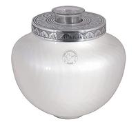 Hind Handicrafts Silver Engraved Cremation Urn for Human Ashes Adult | Handcrafted Funeral Memorial Urn - Elegant Decorative Urn for Loved Ones (220 Cubic Inches, Pearl White)