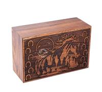 Hind Handicrafts Wooden Cremation Urn for Human Ashes Adult Large - Handcrafted Rosewood Funeral Ashes Box with Horse & Horseshoe Engraving - Secure Memorial Urn (250 LB - Rosewood, Horseshoe)