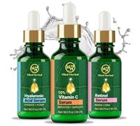 Hind Herbal Set of 3 Enhanced Vitamin C, Hyaluronic Acid and Retinol Serums (3 Units of 30 Ml Each) Brightens, Firms and Moisturizes the Face. Unisex Anti-Wrinkle and Anti-Bone Facial Care Kit