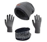 HINDAWI Winter Hat Scarf Gloves Slouchy Beanie Snow Knit Skull Cap Touch Screen Mittens Circle Scarves for Women Men, Hat+scarf+gloves (Dark Grey), One Size M