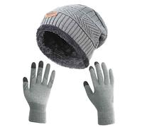 HINDAWI Winter Slouchy Beanie Gloves for Women Knit Hats Skull Caps Touch Screen Mittens, Hat+gloves (Light Grey), One Size