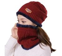 HINDAWI Womens Slouchy Beanie Winter Hat Knit Warm Snow Ski Skull Outdoor Cap, Beanie and Scarf (Burgundy), One Size