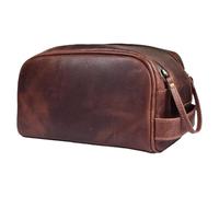 Hindoro 10" Premium Leather Toiletry Travel Pouch Bag With Waterproof Lining | King-Size Handcrafted Vintage Dopp - Kit Leather Goods (Dark Brown)