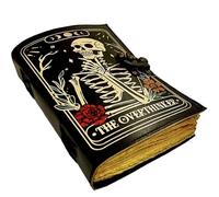 HINDORO Book of Spells Leather Bound Witchy Journal Deckle Edge Paper Grimoire Printed Diary Overthinker Notebook Spiral Gothic Goth Skull Notebook Antique Vintage Book for Men and Women (The