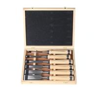 hindraem 6pc Wood Set Flat Chrome Vanadium Steel Woodworking Tool | Ash Wood Handle Grip Sturdy Wooden Box Storage Blades For Carpenters Durable Woodworking Kit