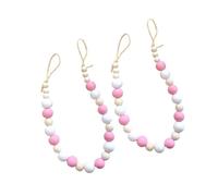hindraem Set of 2 Boho Wood Bead Curtain Tiebacks Chic Curtain Holdbacks Farmhouse Garland, Pink, 52cm