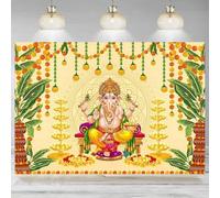 Hindu Festivals Backdrop Lord Ganesha Background Green Leaf Photography Marigold Garland Pooja Festival Background Banner 200x140CM