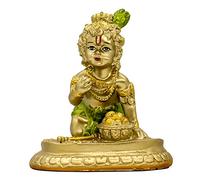 Hindu God Baby Krishna Idol - 3.7" H Indian Baby Krishna Statue Home Office Mandir Temple Pooja Item Diwali Gifts for Friends Puja Gifts for Man Woman