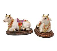 Hindu God Idol Nandi Statues - 6.6" L 2PCS Nandi Cow Figurines Murti Item Home Office Mandir Temple Altar Puja Decor Pooja Gift for Indian Friends Family Man Woman Diwali Gifts Pooja Return Gifts
