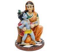 Hindu God Krishna and Yashoda - 7.9" High Polystone Indian Murti Lord Damodara Baby Krishna Idol Statue with Maa Yashoda Diwali Gifts Pooja Item Office Home Temple Mandir Altar Puja Decor