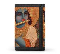 Hindu God Krishna Play Flute Trifold Wallet Portable Zip Slim Purse