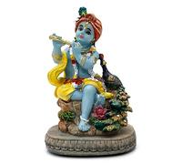 Hindu God Lord Krishna Statue - 4.3" H Indian Idol Krishna Sculpture India Wedding Baby Shower Return Gifts Diwali Gifts Home Office Mandir Temple Puja Gifts Murti Pooja Item
