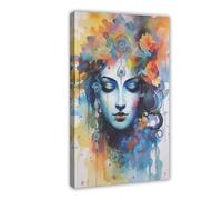 Hindu God Mural, Krishna Watercolor Portrait, Indian God Poster Print Canvas Mural Poster Canvas Poster Bedroom Decor Landscape Office Room Decor Gift Frame: 20x30inch(50x75cm)