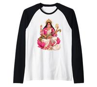 Hindu Goddess Saraswati Indian Lotuses Art Raglan Baseball Tee