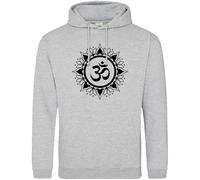 Hindu Lotus Om Symbol Adults Hoodie - Yoga Meditation Hooded Top - Hinduism Print for Men and Women - Unisex Diwali Gift, L, Sport Grey