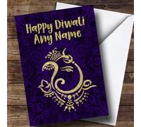 Hindu Pattern Ganesh Personalised Diwali Card - Happy Diwali Card, Hindu Festival Happy Diwali Card, Personalised Card