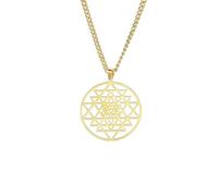 Hindu Sri Yantra Meditation Necklace Men Stainless Steel Gold Color Long Chain Necklaces Amulet Sacred Geometry Jewelry