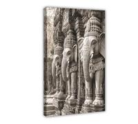 Hindu Temple Elephant Wall Art, Sepia India Architecture Print Canvas Poster Wall Art Decor Print Picture Paintings for Living Room Bedroom Decoration 08x12inch(20x30cm)