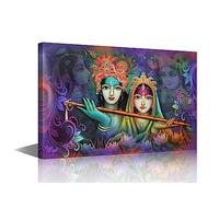 Hinduism Modern Wall Art Statue of Indian God Lord Krishna Picture Contemporary Artwork Print On Canvas Religious Bedroom Wall Art Pictures for Living Room Framed Ready to Hang (36" Wx24 H)