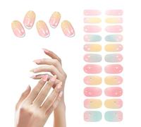 hinestone Gel Nail Stickers, Pink White Diamond Design Semi-Cured Nail Wraps with UV/LED Curing for Salon-Quality Nail Art (rainbow colors)