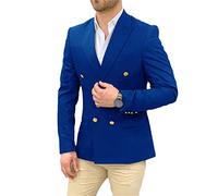 Hinewsa Navy Blue Wedding Blazer Men Gentleman Suit Jacket Gold Buttons Casual Slim Fit Double Breasted Business Coat
