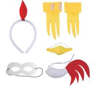 HINFHI 1 Headband, 1 Nose, 2 Chicken Feet, 1 Tail And 1 Mask, Rooster Costume, Role-Playing Props.